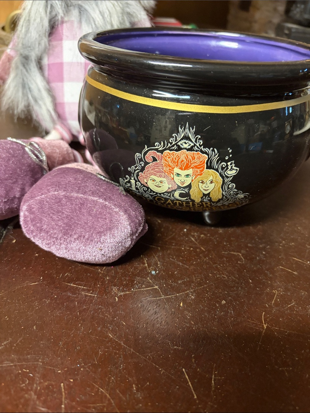 Disney Hocus Pocus Black and Purple Cauldron Planter with Gold Accent